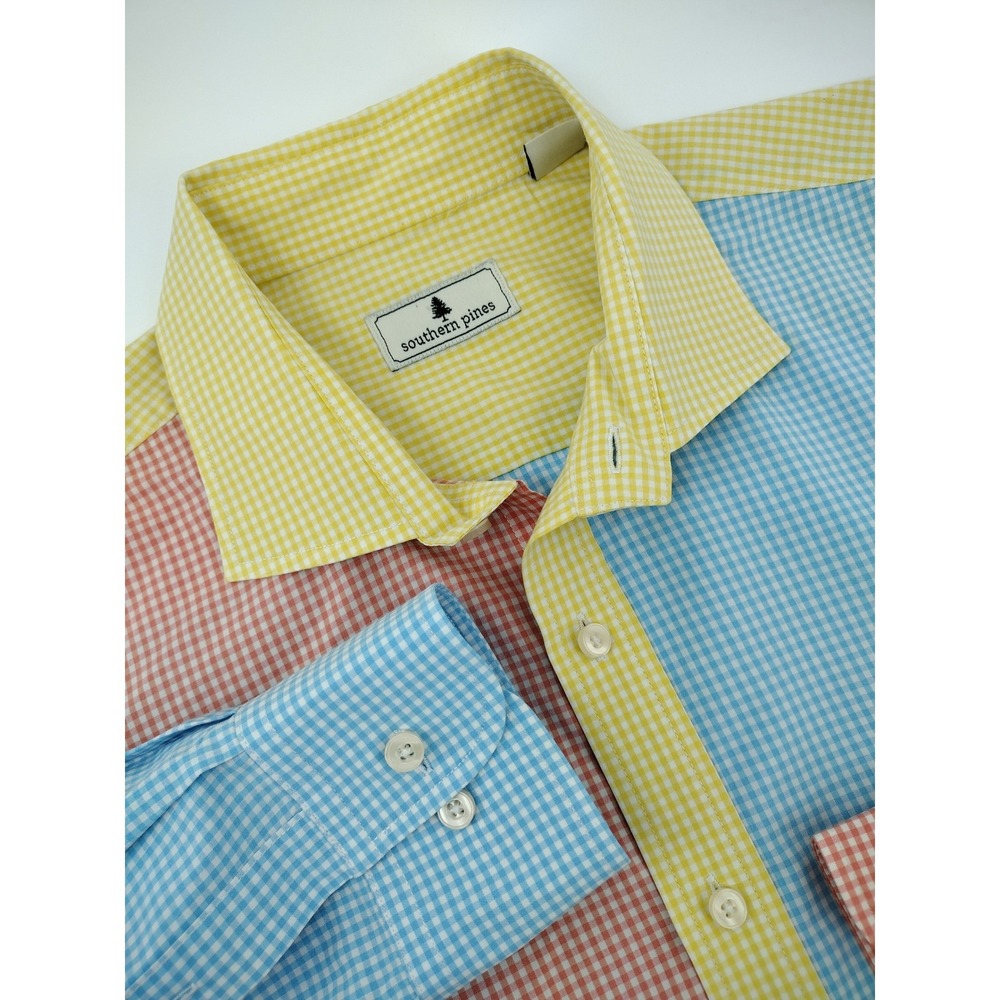 Southern Pines Mens XXL Colorblock Gingham Long Sleeve Button Down Shirt